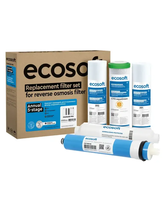 Ecosoft Standard metinis 6 pakopų reversinės osmoso filtrų rinkinys