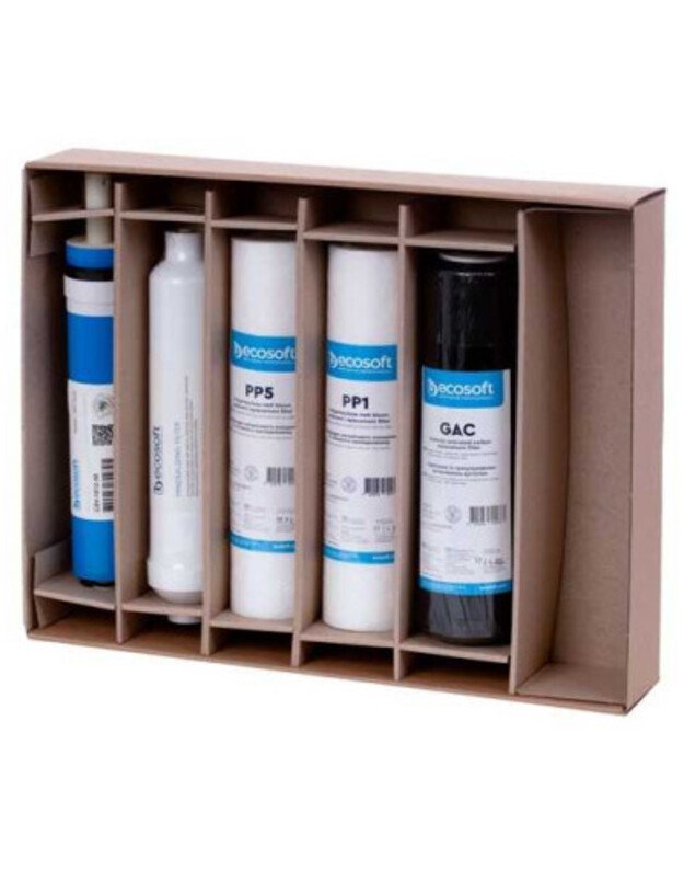 Ecosoft standart 5 pakaitinių filtrų rinkinys PP5-GAC-PP1-50GPD-POSTMIN