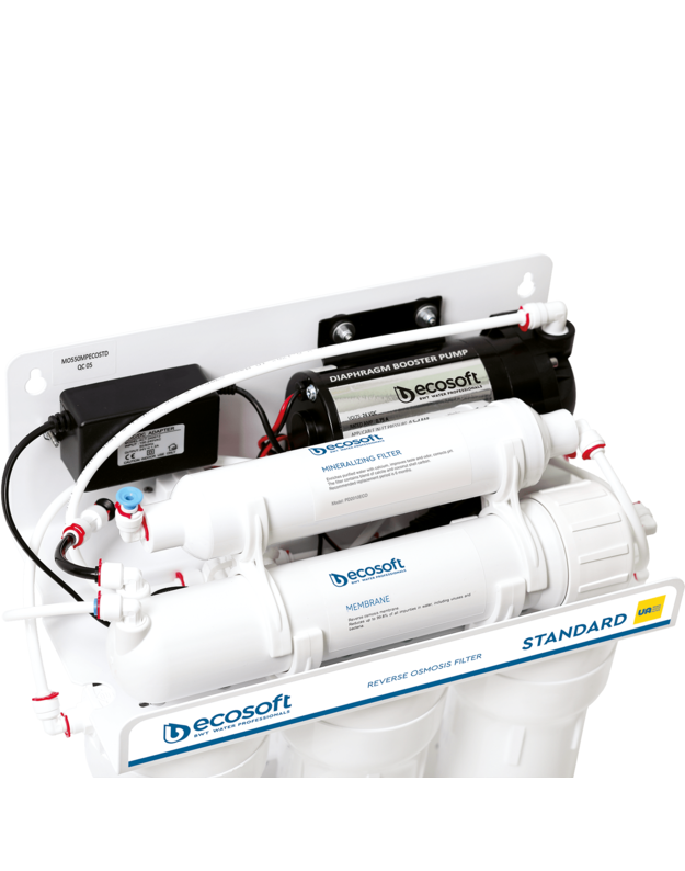 Geriamo vandens sistema Ecosoft Standart PRO su mineralizacija ir slėgio pakėlimo siurbliu